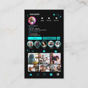 Cartão De Visita Cabelereiro Instagram Turquesa Scan to Connect