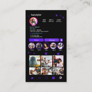 Cartão De Visita Cabelereiro Instagram Violet Código QR Mídia Socia