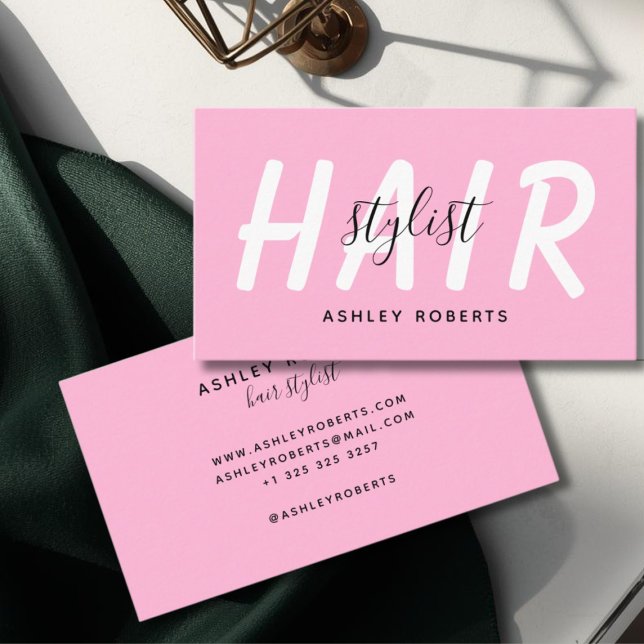 Cartão De Visita Cabelereiro moderno rosa  (Criador carregado)