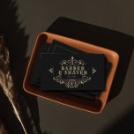 Cartão De Visita Cabelo Compro Barber Estilista Vintage Preto<br><div class="desc">Este cartão de visita profissional e vintage apresenta o seu nome comercial em caracteres antigos cercados por uma crista com tesoura e um pente em ouro falso/falso sobre fundo preto. Personalize-o para as suas necessidades. Perfeito para barbeiros e cabeleireiros. Você pode encontrar produtos correspondentes na minha loja.</div>