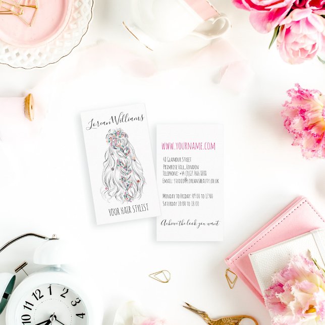 Cartão De Visita Cabelo de Casamento Estilhador Preto Cabelo de Ond (Criador carregado)