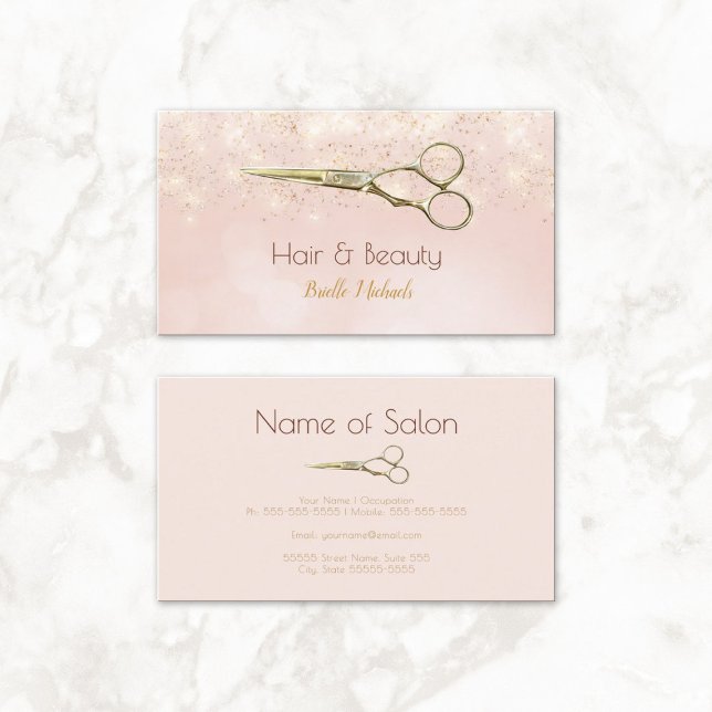 Cartão De Visita Cabelo de luxo Salão Dourado Brilhante Romântico B (Luxury Hair Salon Gold Glitter Romantic Pink Bokeh Business Cards)