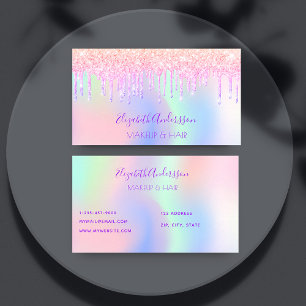 Cartão De Visita Cabelo de maquiagem de glitter bicorn holográfico