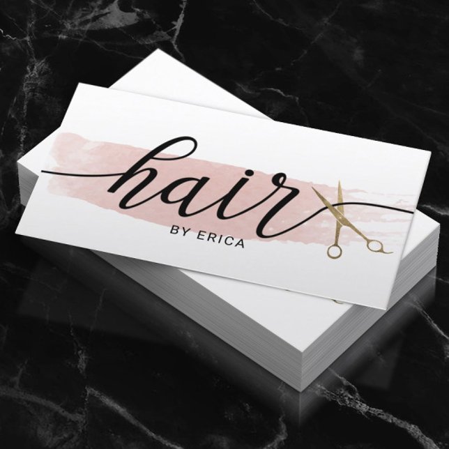 Cartão De Visita Cabelo de Tipografia Elegante com Tesoura Dourada  (Criador carregado)