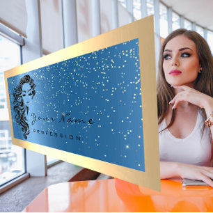 Cartão De Visita Cabelo Dourado Azul Dourado