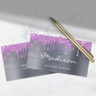 Cartão De Visita Cabelo e Maqueamento do Pano Roxo de Silver Metal