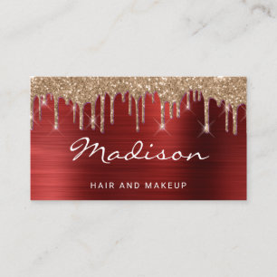 Cartão De Visita Cabelo e Maqueamento Dourado de Lixo Glam Red Met