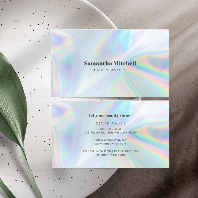 Cartão De Visita Cabelo e Maquiagem de Beleticante Holográfico Mode (Holographic Hair Stylist Beauty Business Card)