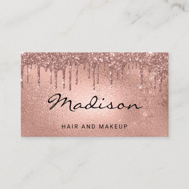 Cartão De Visita Cabelo E Maquiagem De Dissipador De Glitter Dourad (Frente)