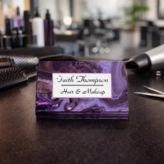 Cartão De Visita Cabelo e Maquiagem Dourados Roxos Pretos Modernos