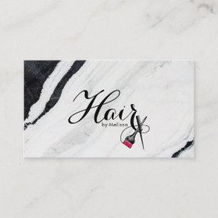 Cartão De Visita Cabelo Elegante por nome mármore preto e branco m