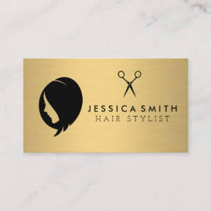 Cartão De Visita Cabelo feminino Dourado metálico Salão de Ovin