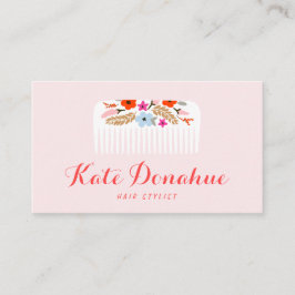 Cartão De Visita Cabelo Floral Comb Hair Salão Rosa Bonito