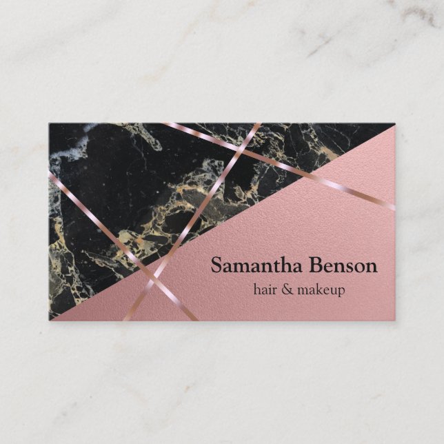 Cartão De Visita Cabelo Moderno e Artista Salão Rosa Marble (Frente)