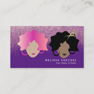 Cartão De Visita Cabelo Ombré Faux Glitter Dourado Salão de Beleza 