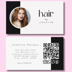 Cartão De Visita Cabelo por Código QR de Foto Preto e Branco Ícones