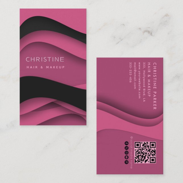 Cartão De Visita Cabelo rosa moderno e beleza Qr code (Frente/Verso)