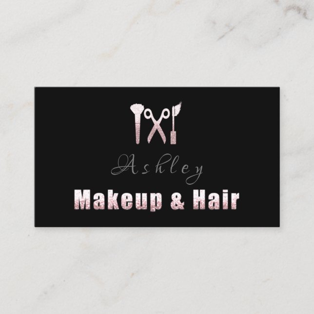 Cartão De Visita Cabelo Salão Maquiagem Artista Nomeação Rosa Preto (Frente)