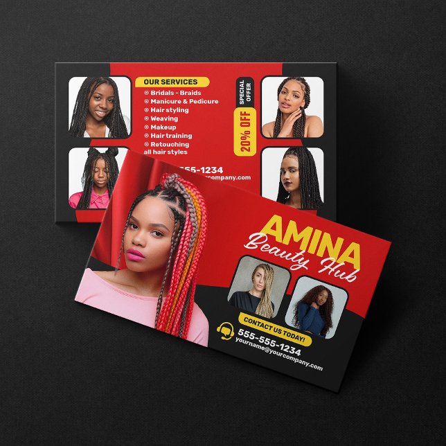 Cartão De Visita Cabelo Vermelho e Bela Salon Braider Wigs (Criador carregado)