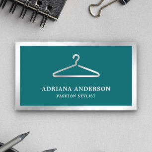 Cartão De Visita Cabide de Roupas Prata Verde Estilista de Moda