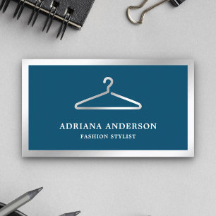 Cartão De Visita Cabide de Roupas Prateado Azul Estilista de Moda