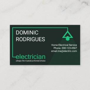 Cartão De Visita Cabo de Energia do Eletricista Verde Abajur Brilha