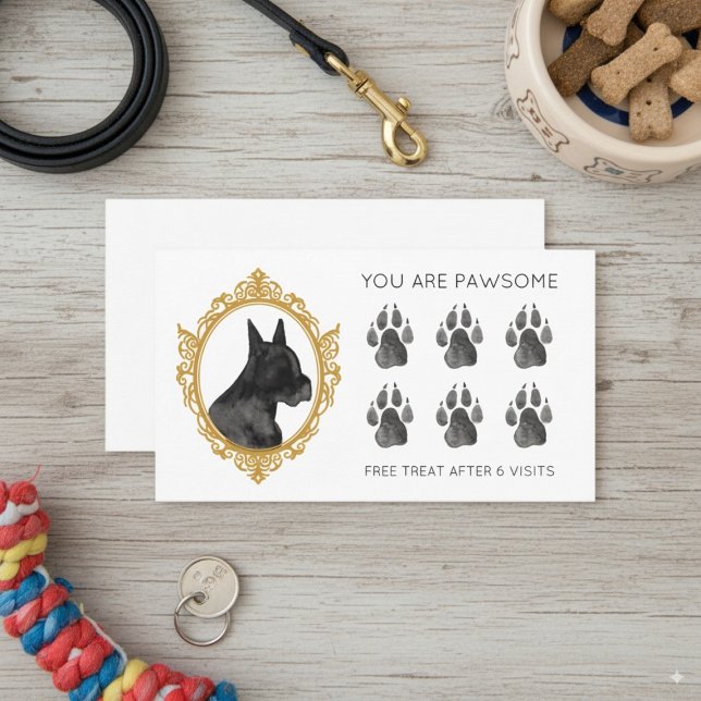 Cartão De Visita Cachorro Alinhando Pet Services Black and White Pa (Pet Services Business Loyalty Card)