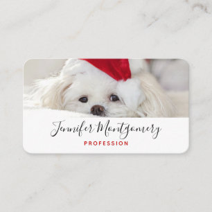 Cartão De Visita Cachorro Branco giro em chapéu vermelho de Natal