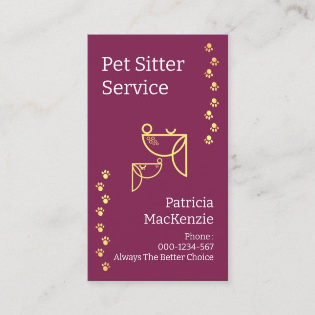 Cartão De Visita Cachorro Cachorro Gato Dourado Pata Pet Sitter (Frente)
