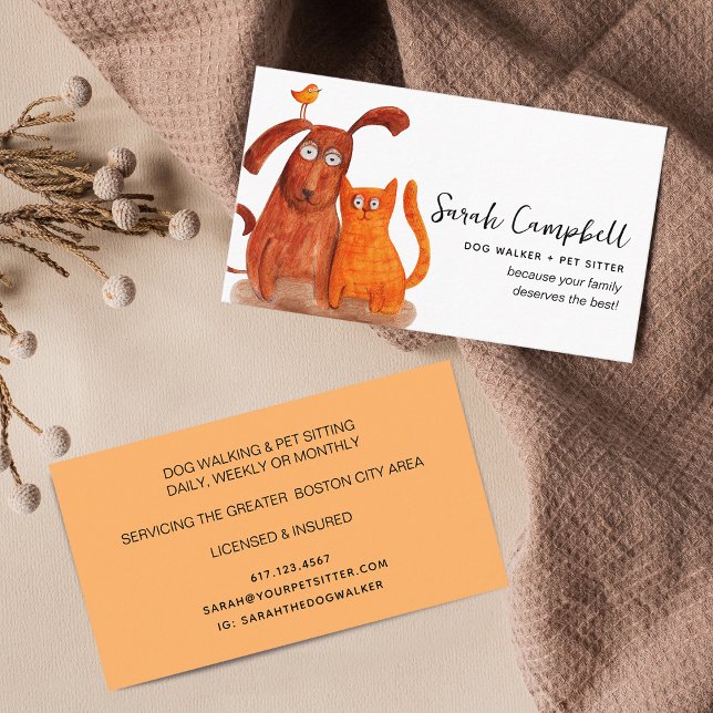Cartão De Visita Cachorro Cachorro Passeando Sentado (Cute Watercolor Dog Walking Pet Sitting Business Card)