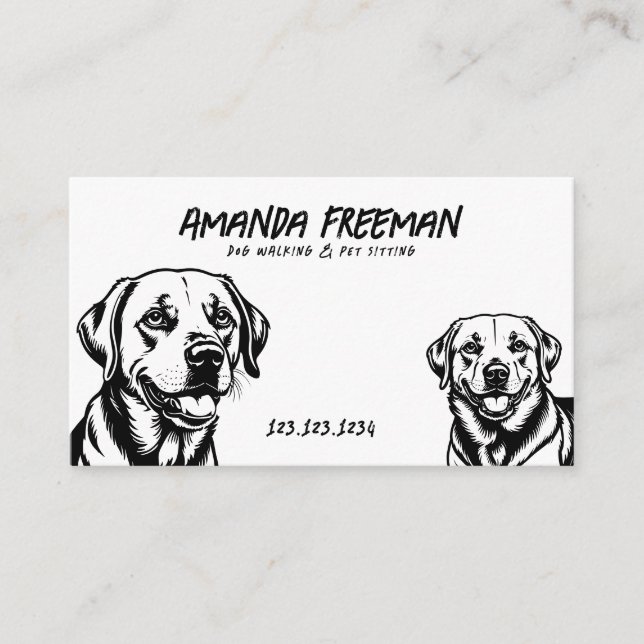 Cartão De Visita Cachorro de Arte Simples Preto e Branco Labrador A (Frente)