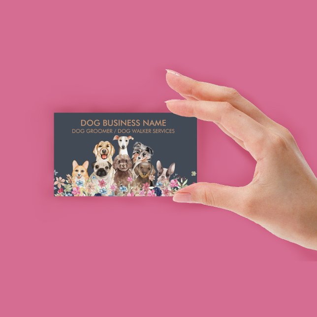 Cartão De Visita Cachorro de butique picante ambulante (Dog grooming boutique pet sitter puppy walker business card)