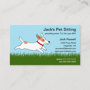 Cartão De Visita Cachorro de desenho Jack Russell corre na grama -