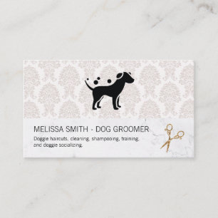 Cartão De Visita Cachorro Elegante Damask Marble Chic