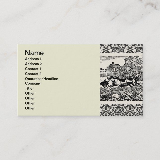 Cartão De Visita Cachorro executando ilustração vitoriana antiga de (Frente)