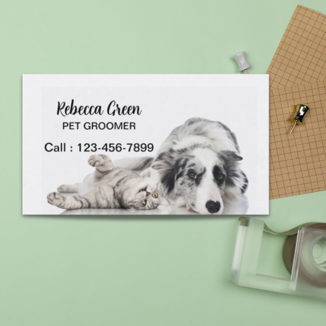 Cartão De Visita Cachorro-gato-de-estimação, pastor de animais (Cute dog cat pet sitter animal sitter pet groomer business card)