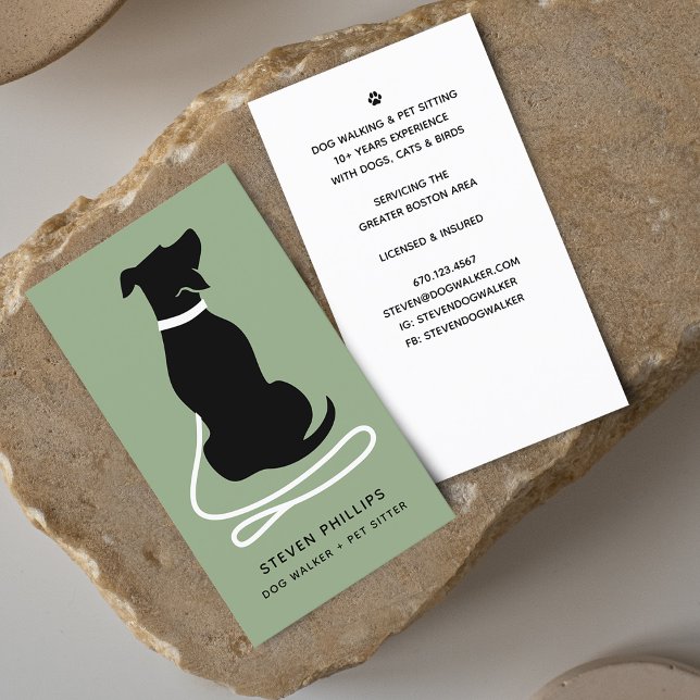 Cartão De Visita Cachorro Marchado de Silhueta Moderna (Modern Silhouette Dog Walking Dog Sitting Business Card)