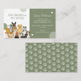 Cartão De Visita Cachorro moderno Walker Pet Sitter Watercolor Sage