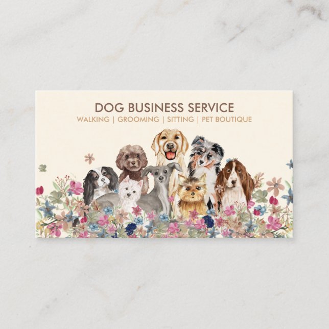 Cartão De Visita Cachorro Múltiplo Sentado de Pet (Frente)