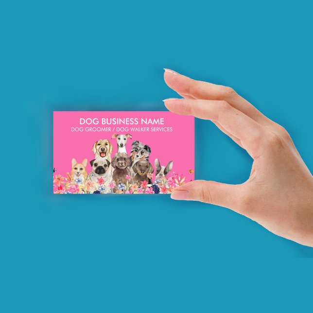 Cartão De Visita Cachorro Neon Pink (Dog Groomer Neon Pink Business Card)