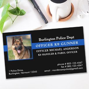 Cartão De Visita Cachorro Policial K9 Polícia Azul Fino 