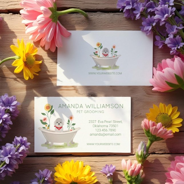 Cartão De Visita Cachorro Que Cultiva O Poodô Maltês Na Banheira (Dog Grooming Maltese Poodle Dog In Bathtub Business Card)