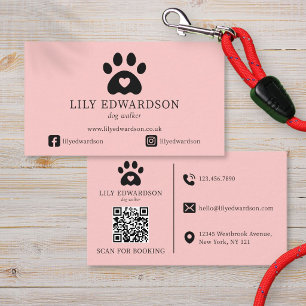 Cartão De Visita Cachorro Rosa Walker Pet Sitting Impressão de Pata