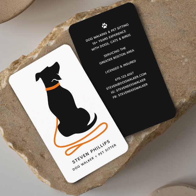 Cartão De Visita Cachorro-Silhueta Moderno Sentado (Modern Silhouette Dog Walking Dog Sitting Business Card)