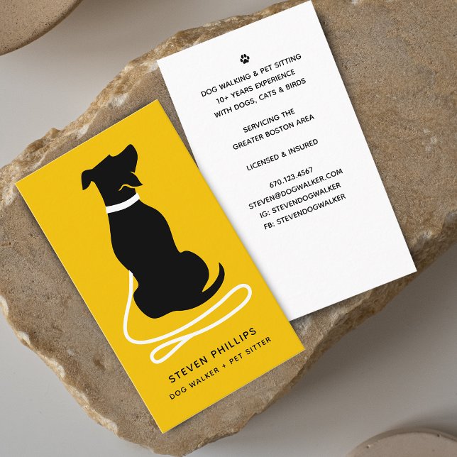 Cartão De Visita Cachorro-Silhueta Moderno Sentado (Modern Silhouette Dog Walking Dog Sitting Business Card)