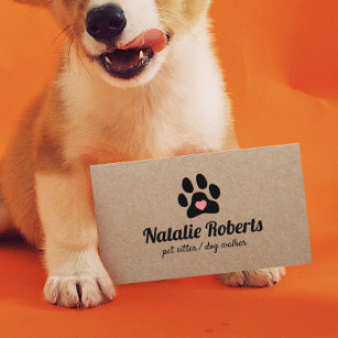 Cartão De Visita Cachorro Walker Pet Sitter Paw Coração Russo Kraft