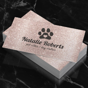 Cartão De Visita Cachorro Walker Pet Sitter Paw Rosa Dourado