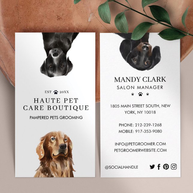Cartão De Visita Cachorros Aquarelas de Pet Care Grooming & Salon (Criador carregado)