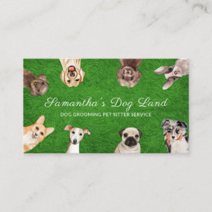 Cartão De Visita Cachorros Filhotes Boho Aquarela Andando Grooming