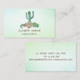 Cartão De Visita Cacto Elegante Suculenta Verde Florista
